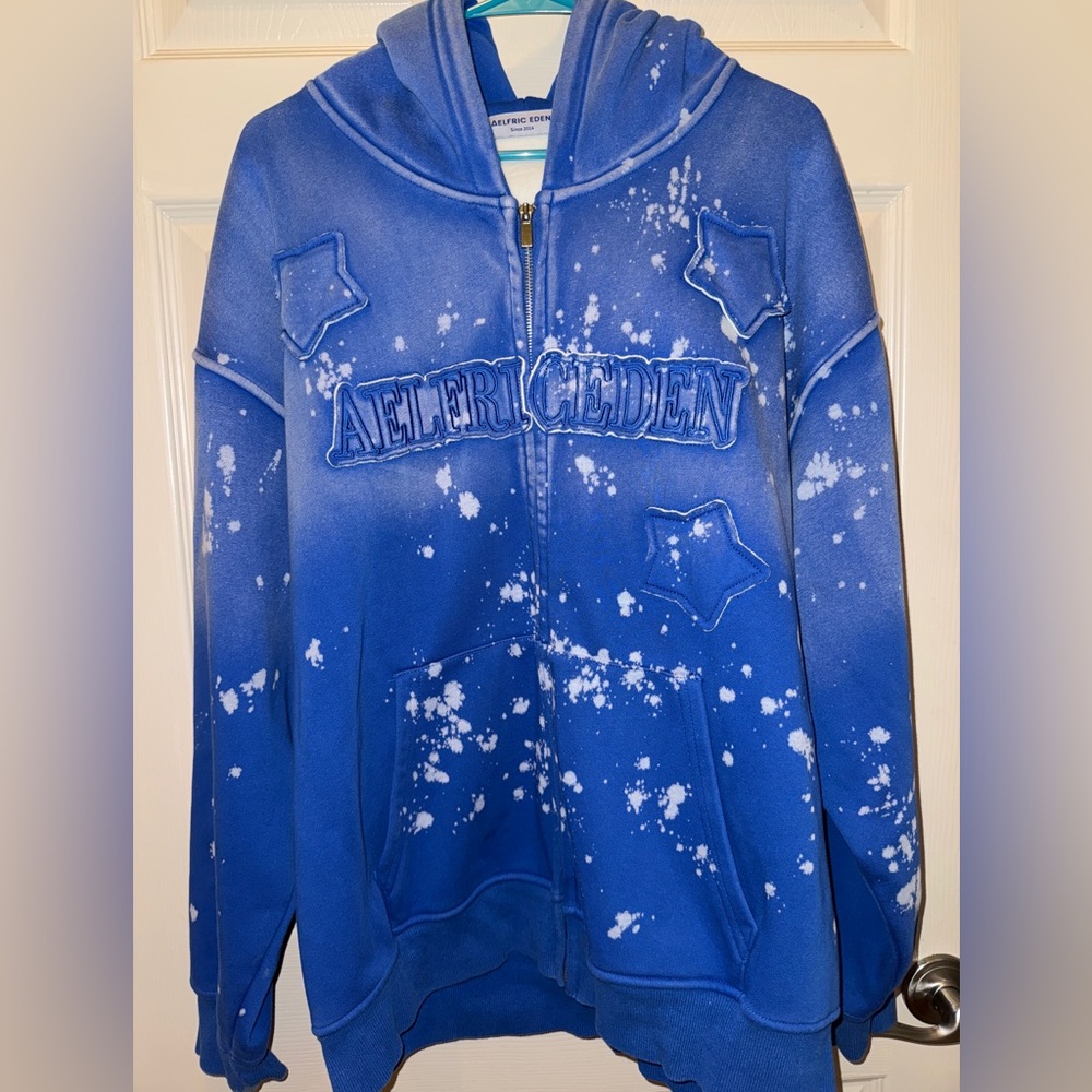 Aelfric Eden Star Patch Jacket in Vibrant Blue with Star Accents Zip hoodie Xl